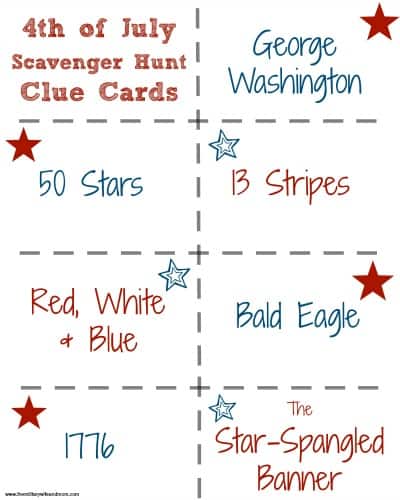 4th of July Scavenger Hunt Clue Cards