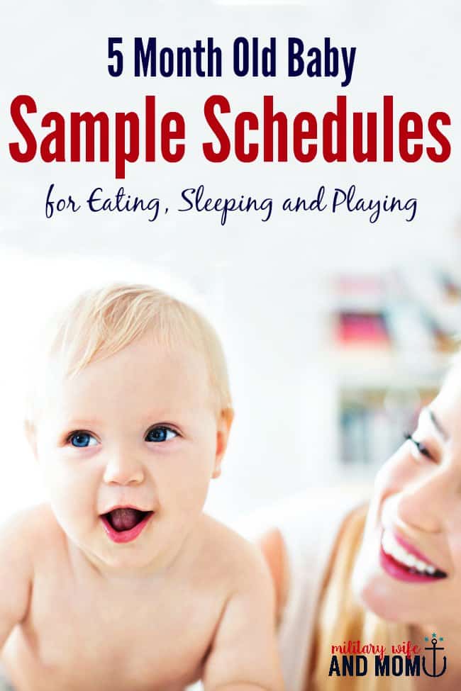 Easy-to-implement 5 month old feeding schedule. Sample schedule for 5 month old. Great routine for baby. 