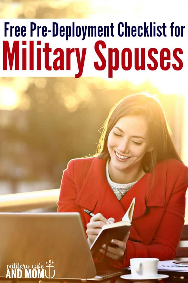Printable pre deployment checklist for military spouses. The perfect way to minimize stress and stay organized during military deployment. Military wife. Military girlfriend. Military family.