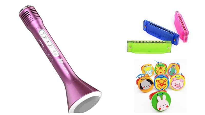 musical toddler stocking stuffers: microphone, harmonica, clappers