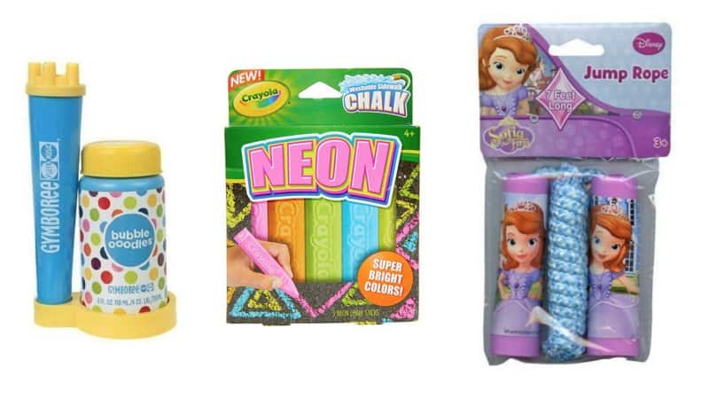 Neon chalk, princess sofia jump rope and gymboree bubbles for toddlers