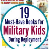 Collage of 19 books for military kids during deployment