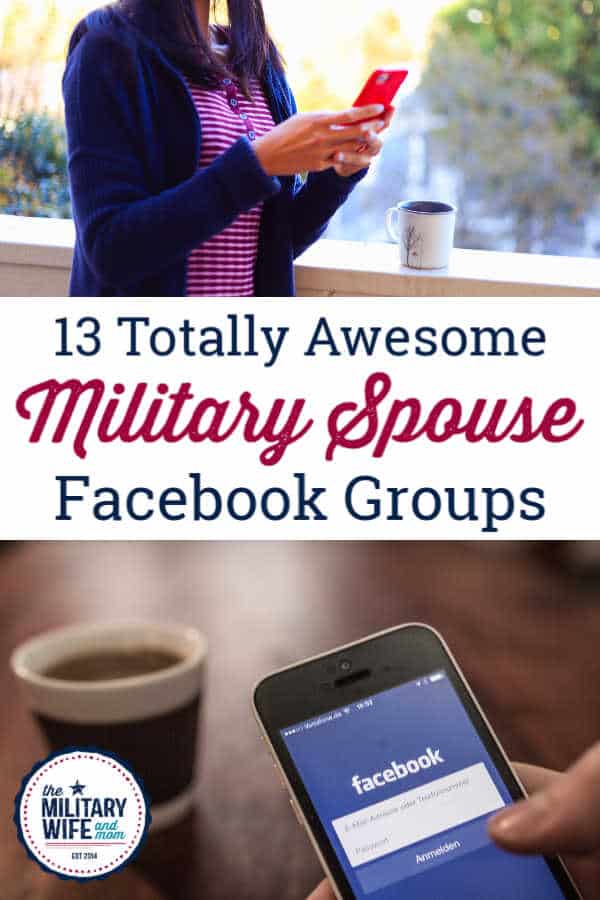 Military spouse looking at facebook groups on her phone for support.