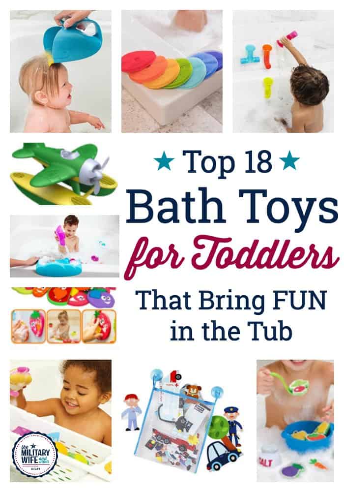 collage of kids playing with bath toys