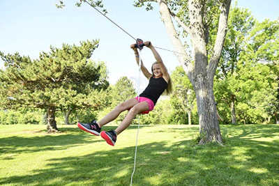 outdoor zipline for kids to put between two trees.