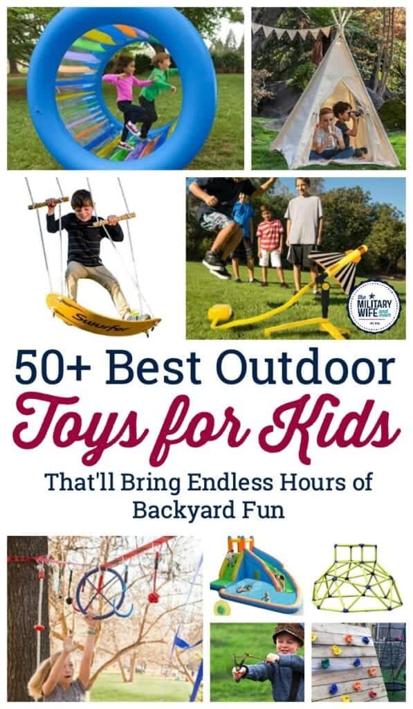 Collage of best outdoor toys for kids.