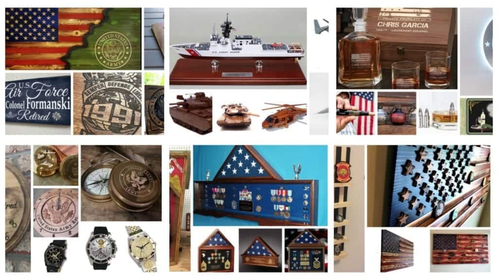 Collage of military retirement gifts