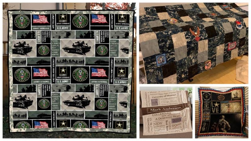 Collage of personalized blankets for military service members. 