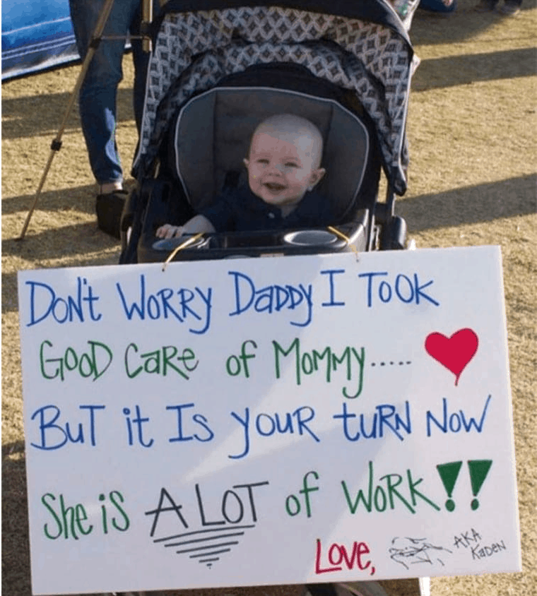 baby with military funny welcome home sign