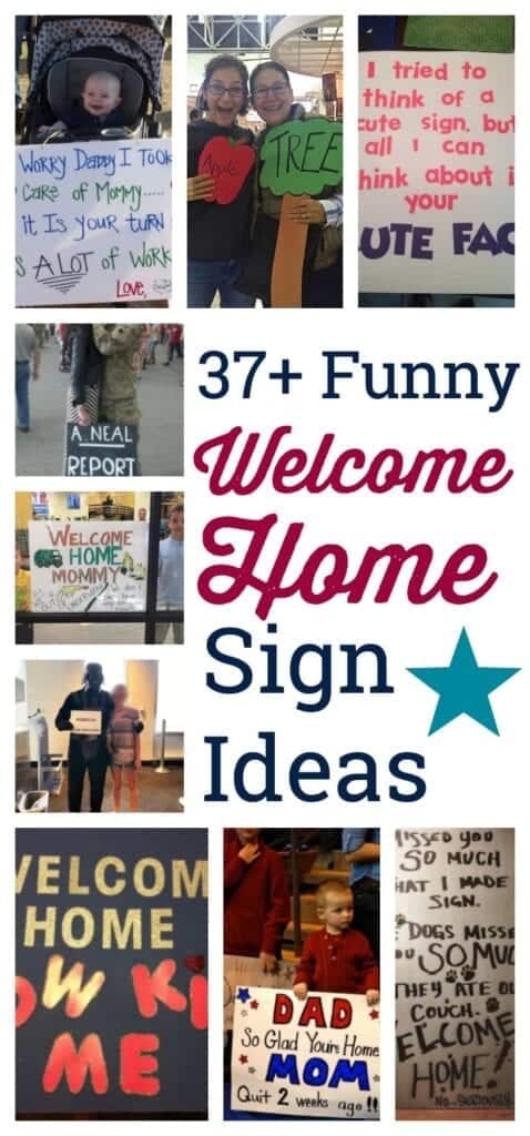 Collage of military welcome home signs