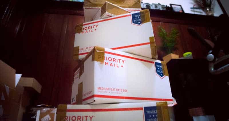 Stacked pile of priority care packages for troops