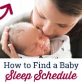 Mom cradling sleeping baby in arms. Text on image: "How to find a baby sleep schedule"