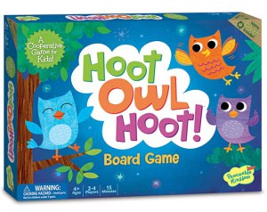Cartoon owls on game box.