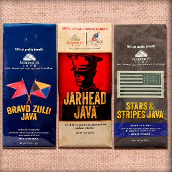 Military Java Group Coffees called 1. bravo zulu java 2. jarhead java 3. stars and stripes java.