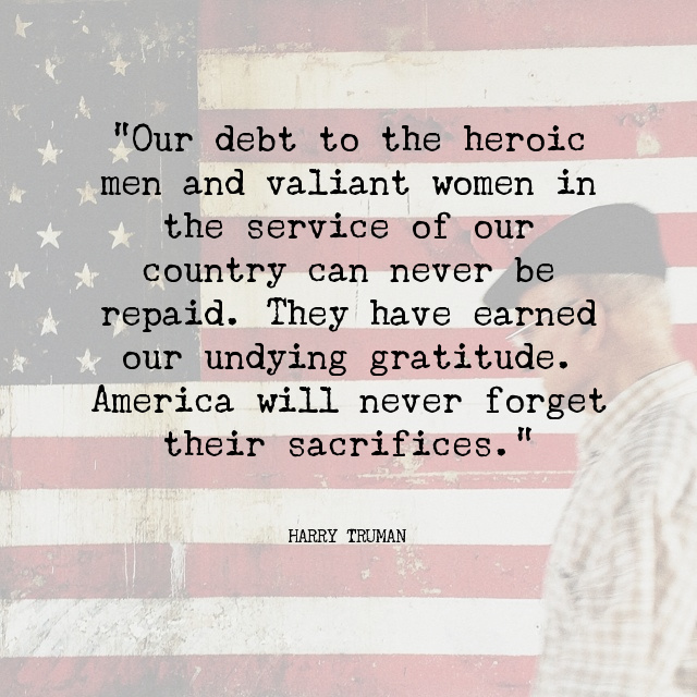 Harry Truman quote written over American flag picture.