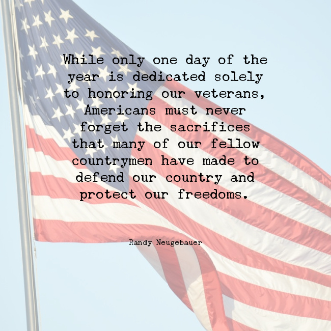 Randy Neugebauer quote written over  American flag flying in the wind. 